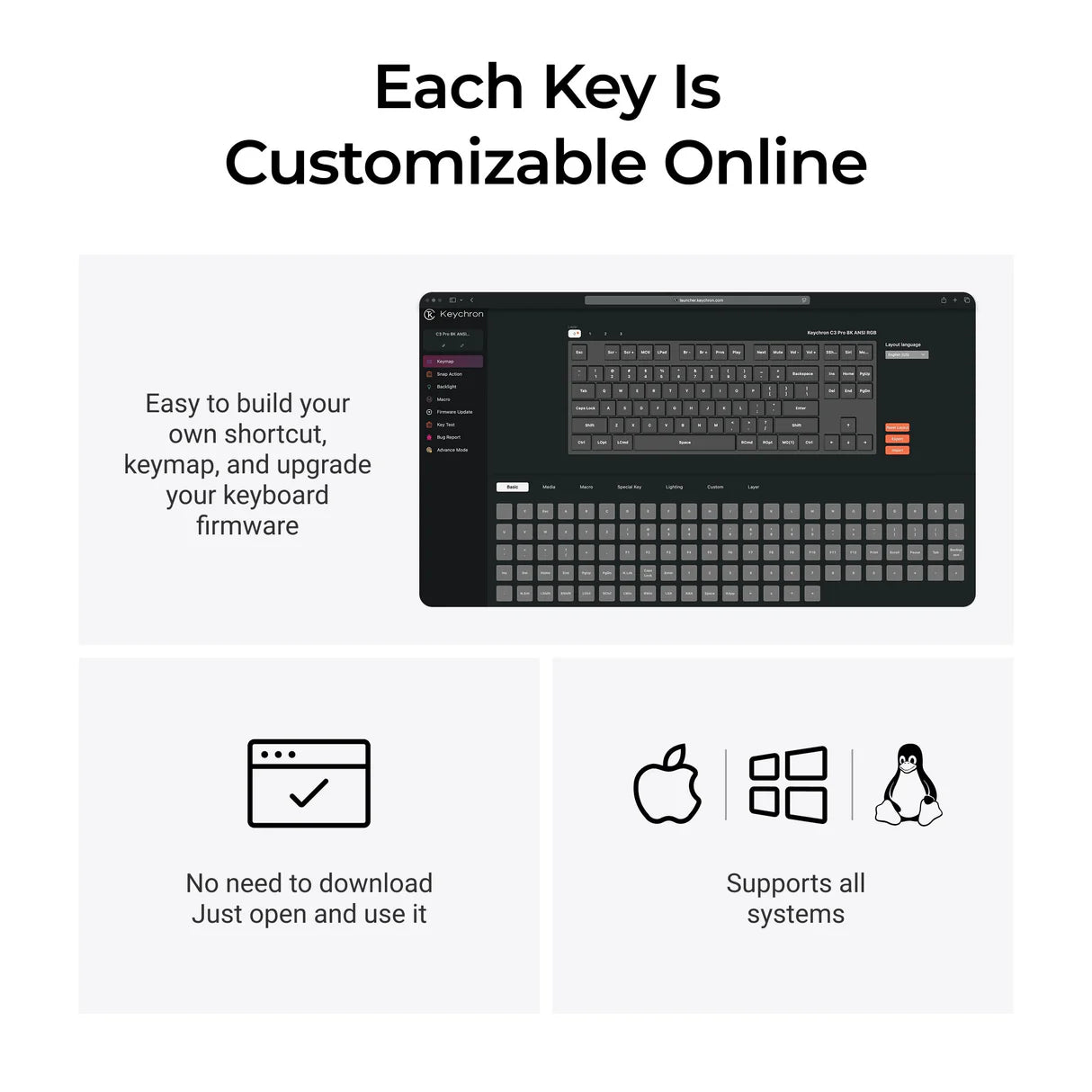 Keychron C3 Pro 8K QMK Bedraad Aangepast Mechanisch Toetsenbord (US ANSI-indeling)