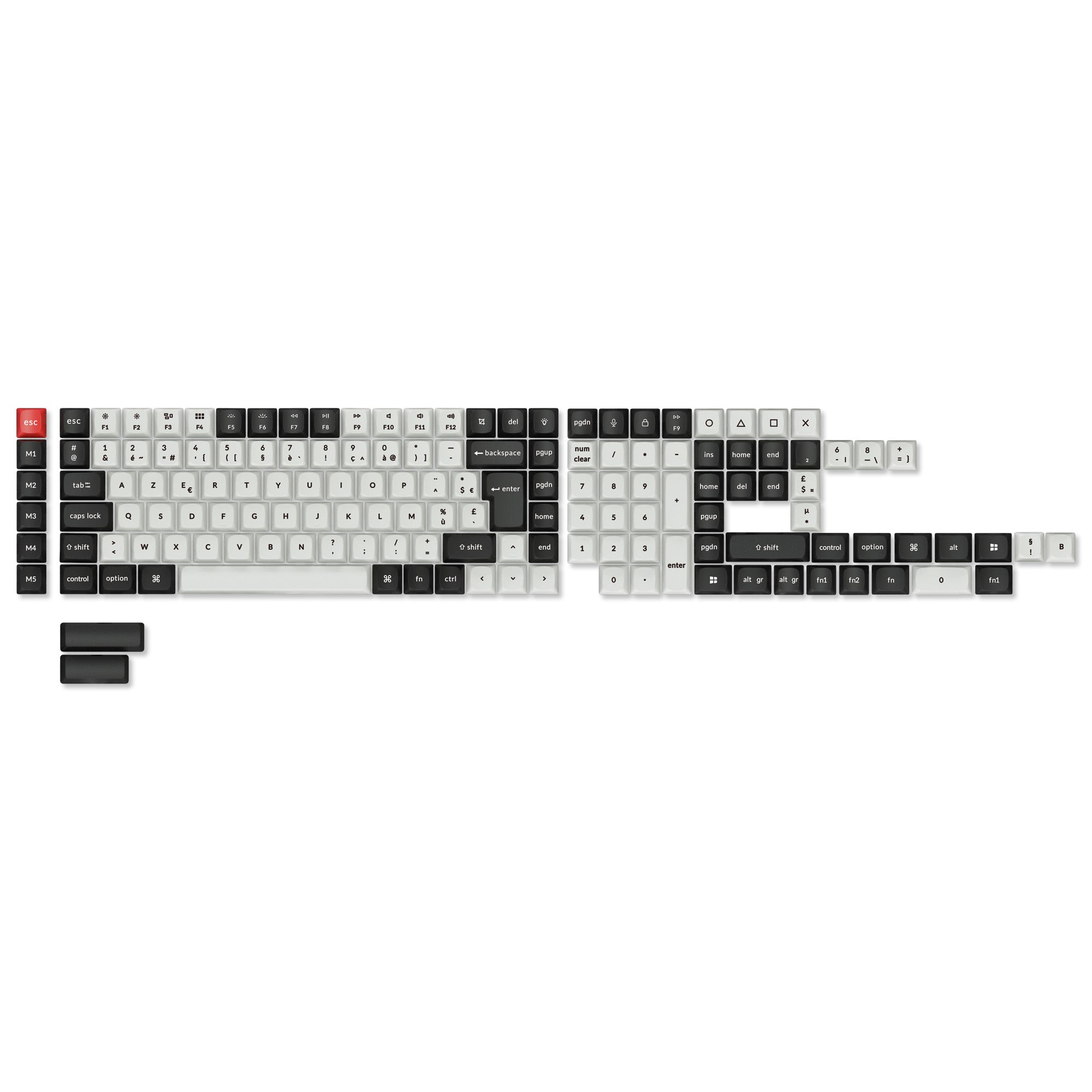 ISO-layoutprofiel, volledig toetsenkapset van dye-sub PBT - zwart en wit