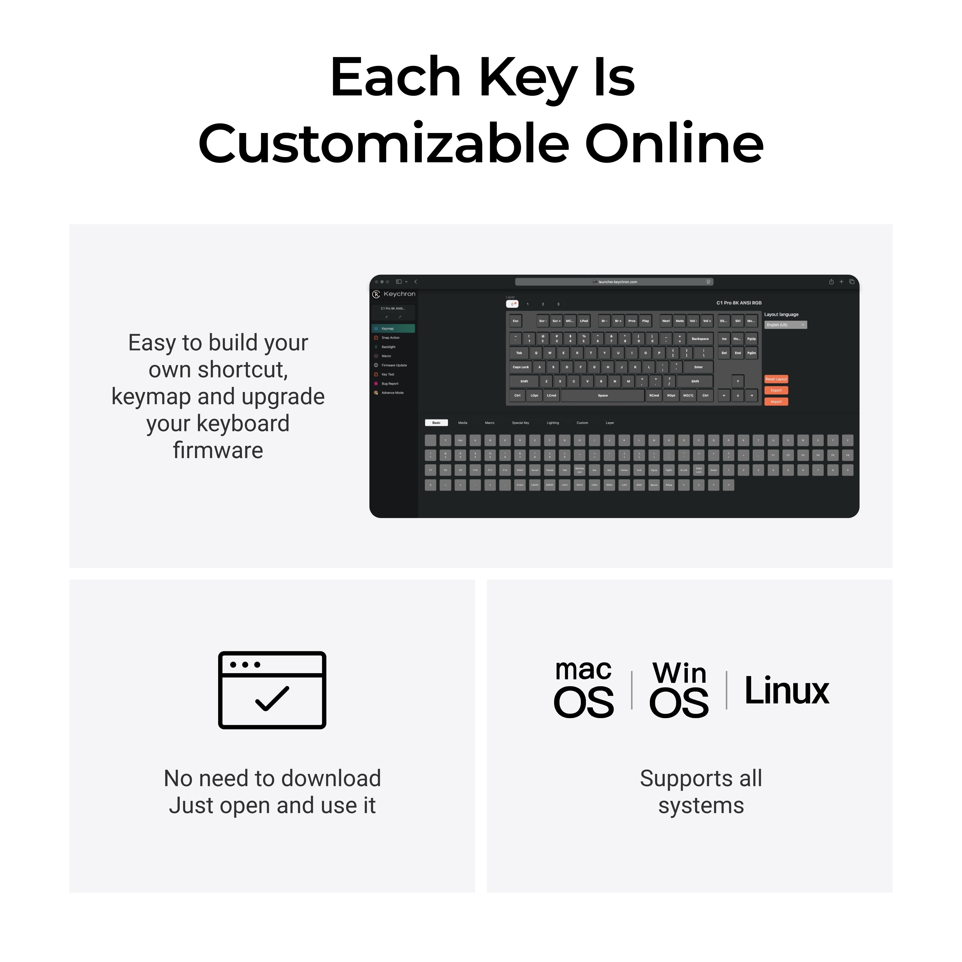 Keychron C1 Pro 8K QMK bedrade aangepaste mechanische toetsenbordcollectie, ISO-indeling