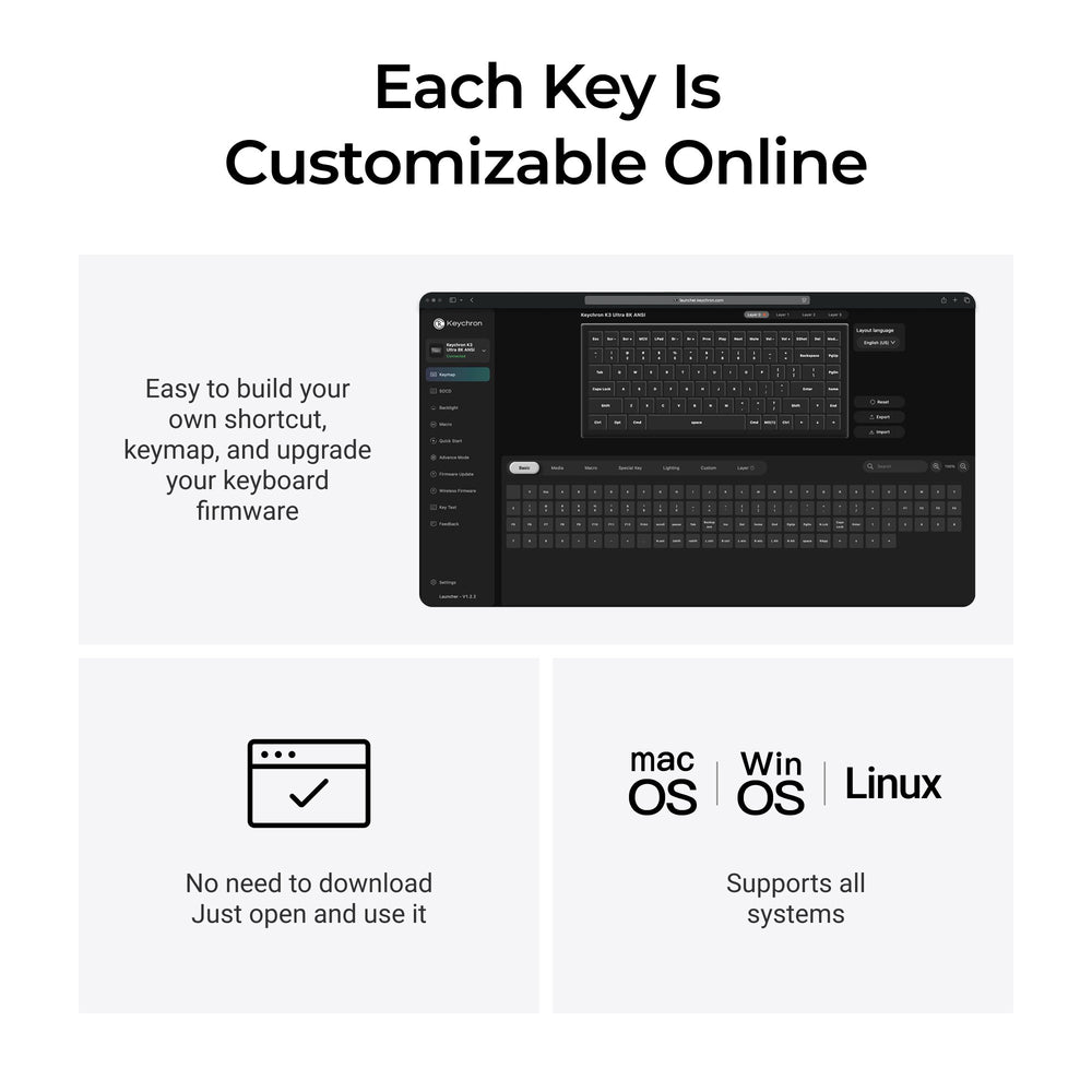 Keychron K1 Ultra 8K draadloos aangepast mechanisch toetsenbord (ANSI US-indeling)