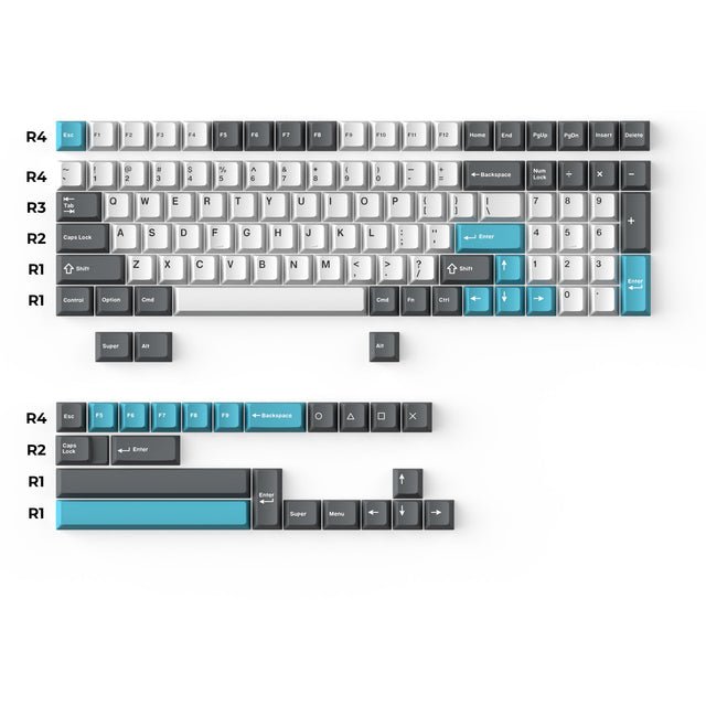 Cherry Profile Double-Shot PBT Volledige Set Keycaps - Grijs, Wit en Blauw