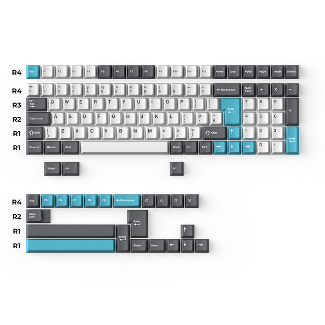 Cherry Profile Double-Shot PBT Volledige Set Keycaps - Grijs, Wit en Blauw