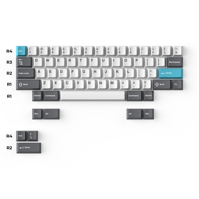Cherry Profile Double-Shot PBT Full Set Keycaps - Grey, White, and Blue