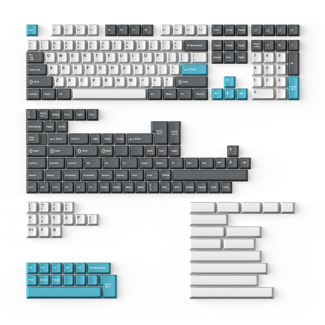 Cherry Profile Double-Shot PBT Volledige Set Keycaps - Grijs, Wit en Blauw