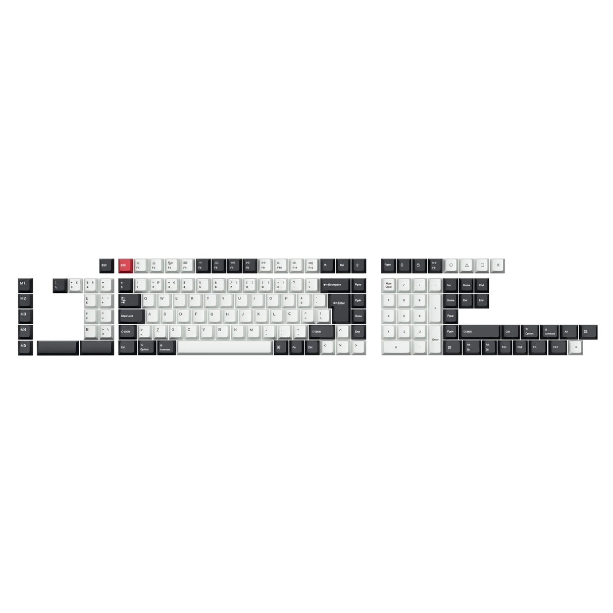 ISO Layout Profile Dye-Sub PBT Full Keycap Set - Black and White