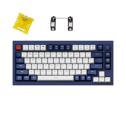 Keychron Q1 QMK VIA custom mechanical keyboard 75 percent layout full aluminum blue frame knob for Mac Windows iOS RGB backlight with hot swappable Gateron phantom yellow